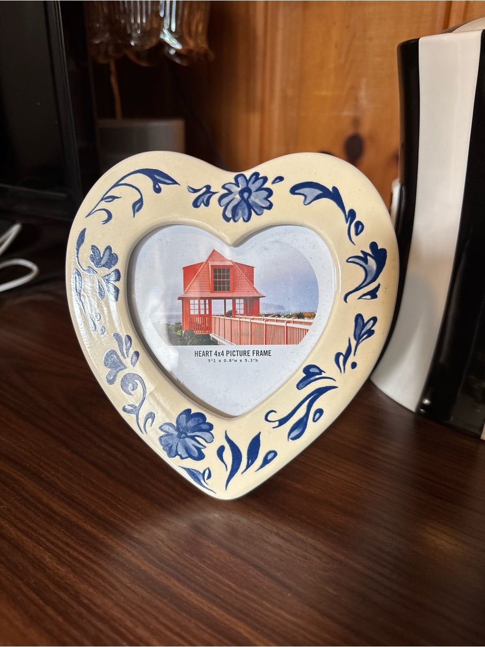 Anthropologie Cream Heart Picture Frame with Blue Floral Accents